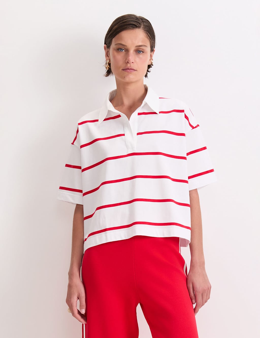 Sportscraft Women's Pure Cotton Striped Rugby T-Shirt - Medium - White Mix - Available at M&S