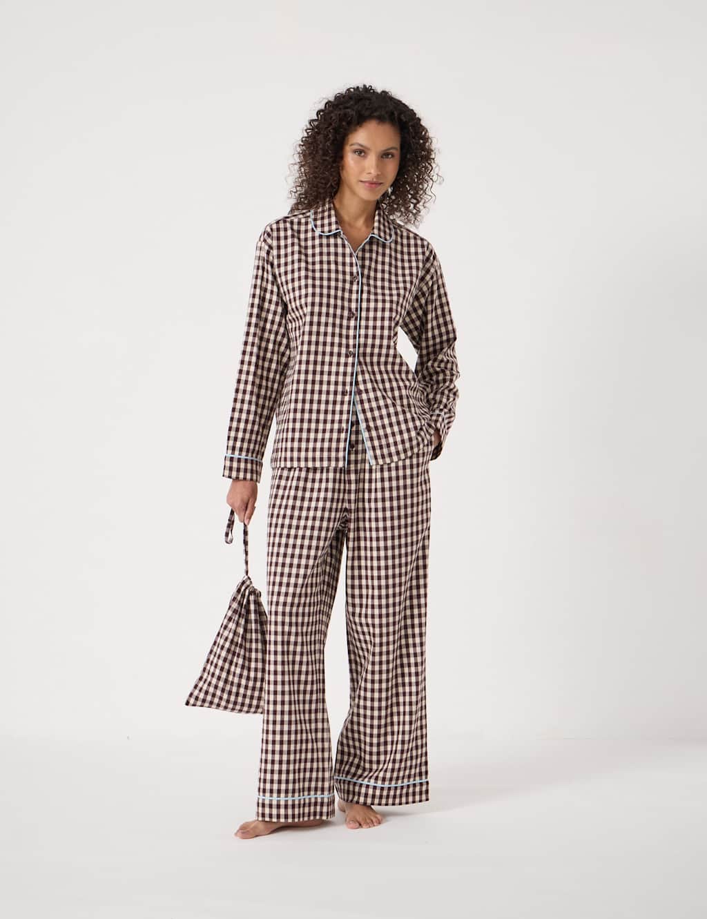 HUSH Cotton Rich Checked Pyjama Set Brown Mix