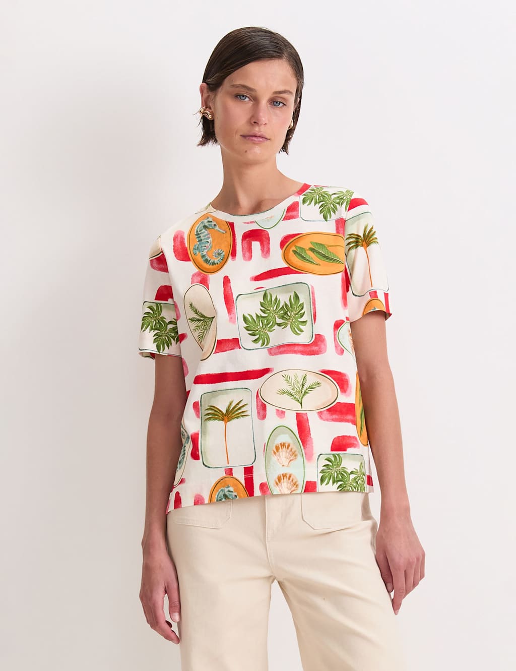 Sportscraft Women's Mercerised Cotton Printed T-Shirt - Small - Multi - Available at M&S