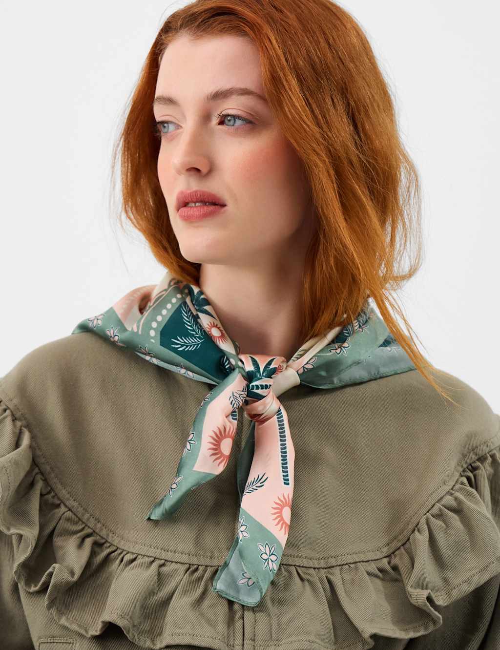 Accessorize Women's Satin Palm Print Square Scarf - Green - Available at M&S