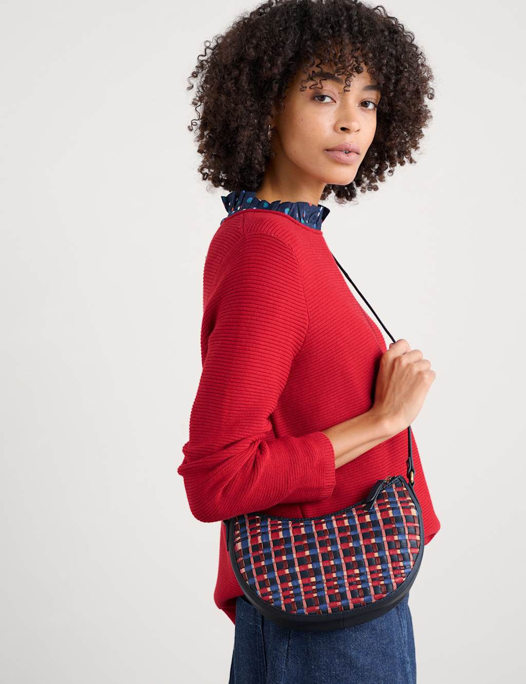 Leather Checked Cross Body Bag