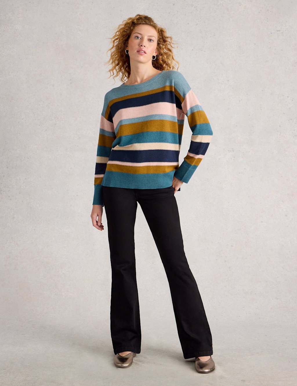 White Stuff Cotton Rich Striped Jumper Blue Mix