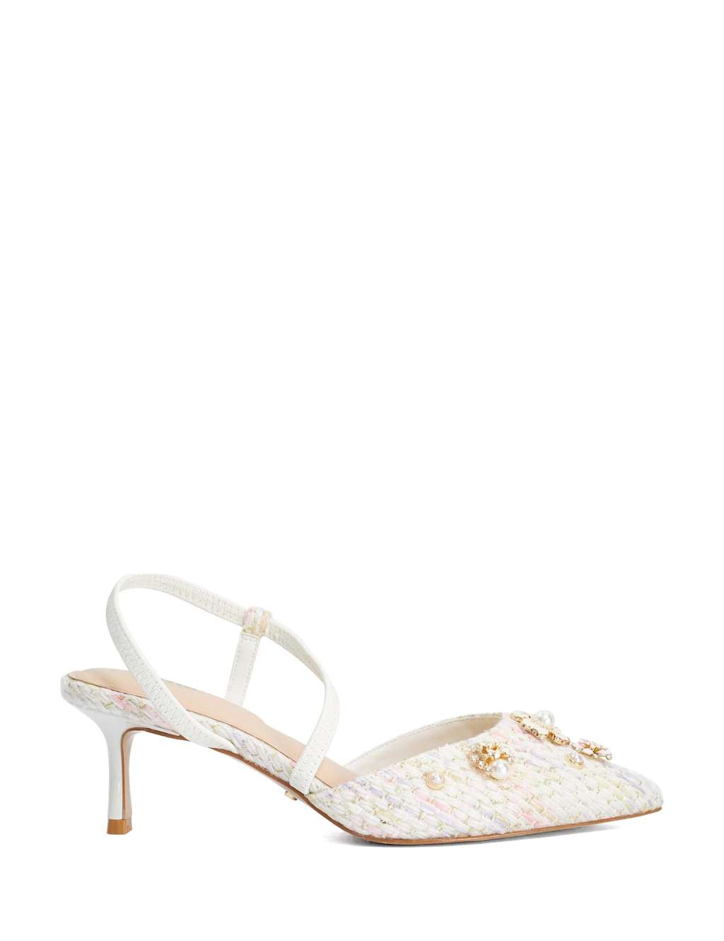 Dune London Women's Wide Fit Leather Flower Boucle Slingback Stilettos - 7 - Multi - Available at M&S