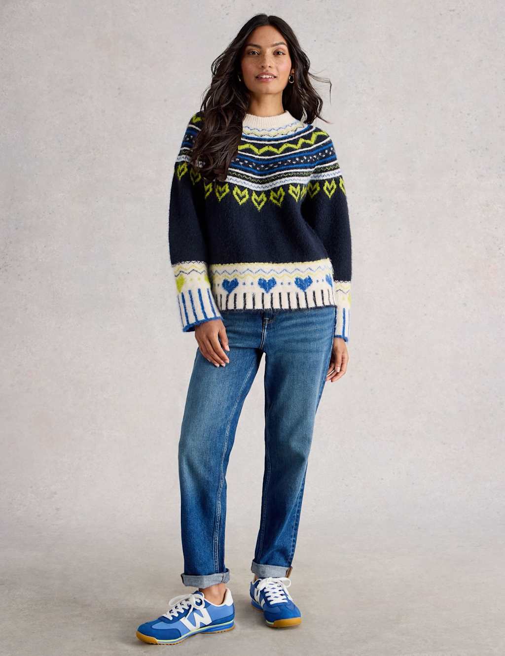White Stuff Fair Isle Crew Neck Jumper Navy Mix