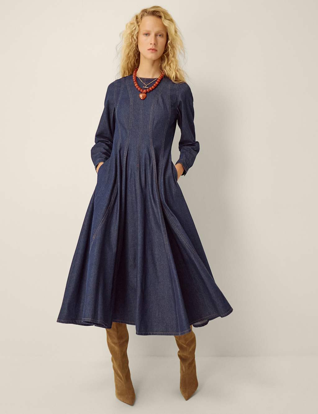 Monsoon Women's Denim Midi Skater Dress - 24 - Indigo - Available at M&S