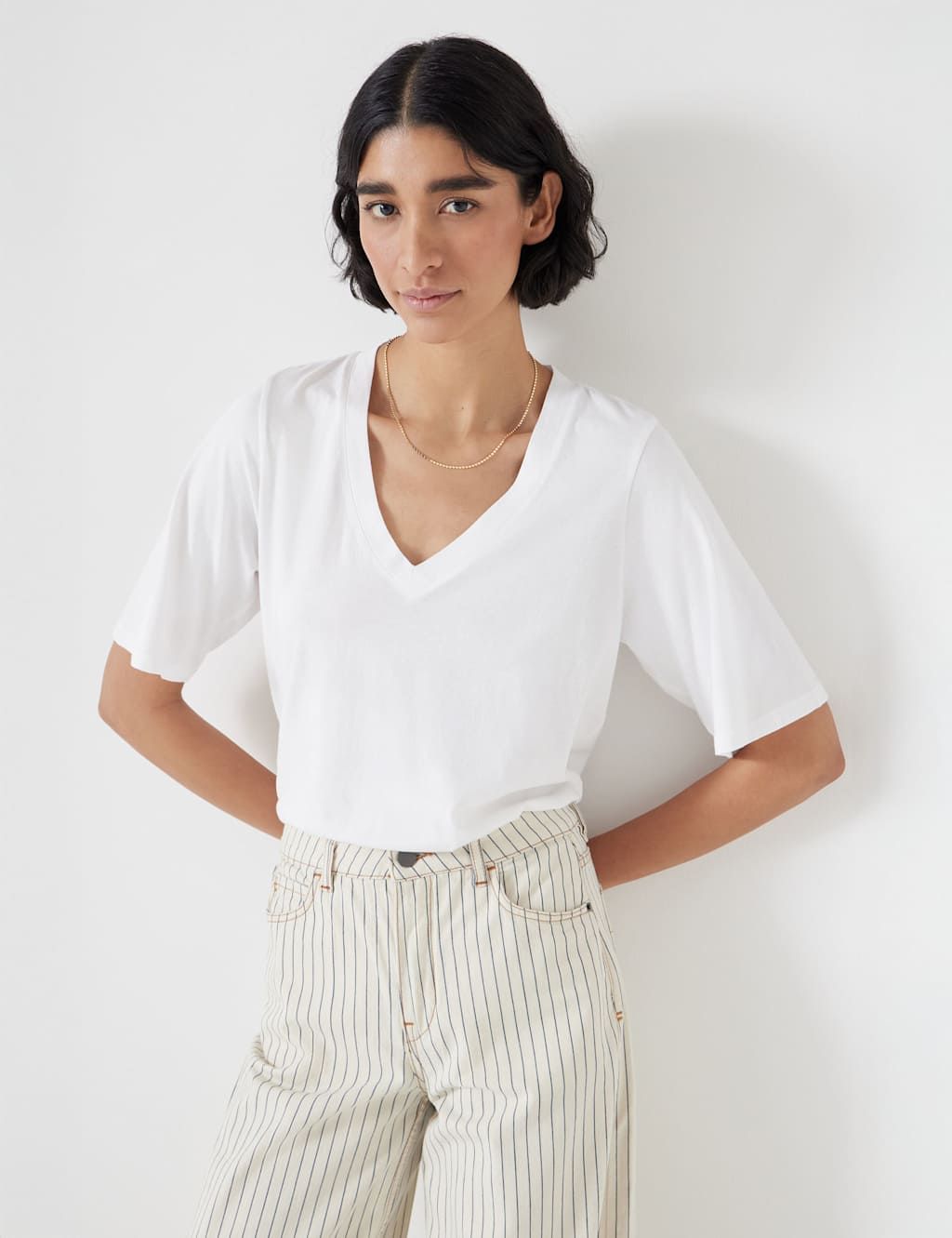 Cotton Rich V-Neck Drapey T-Shirt