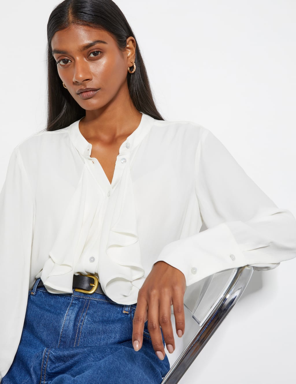 Frill Detail Button Through Blouse