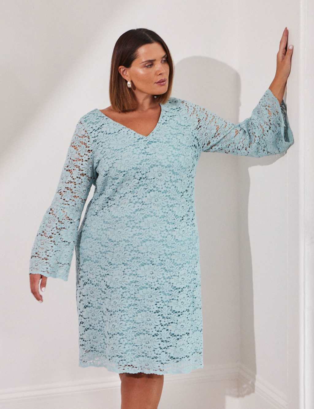 Cotton Rich Lace V-Neck Tea Dress