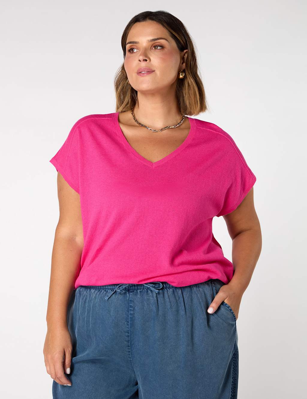 Linen Rich V-Neck Knitted Top