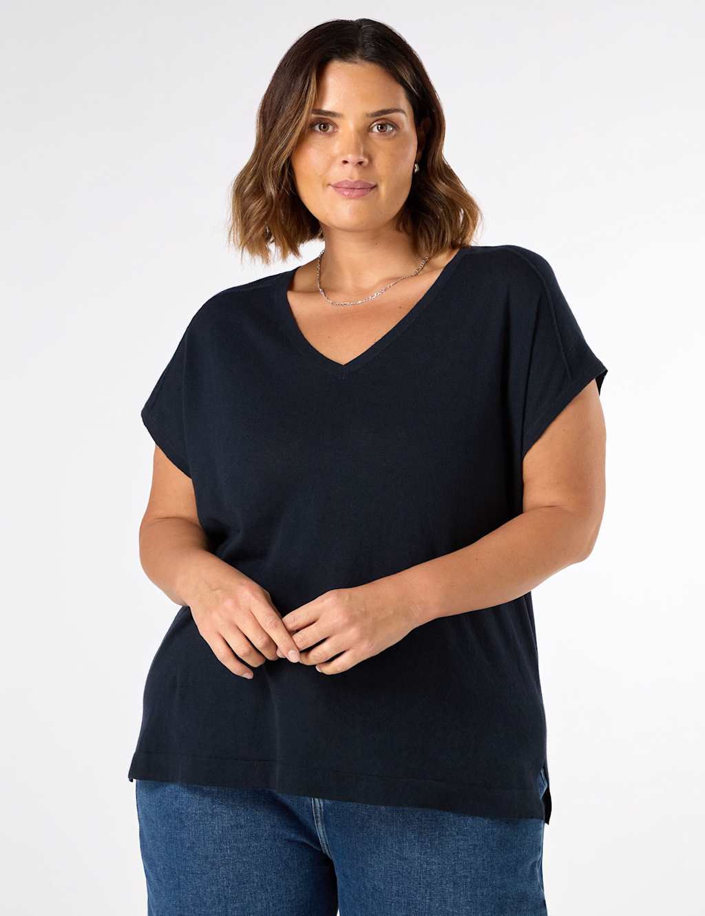 Linen Rich V-Neck Knitted Top