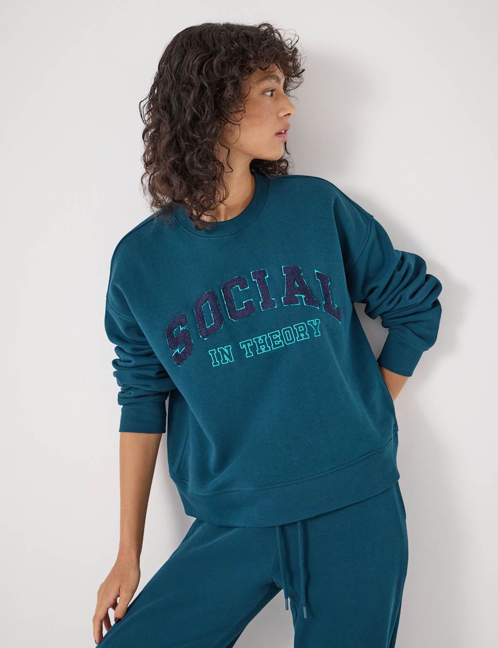 HUSH Cotton Rich Slogan Graphic Sweatshirt Teal Mix