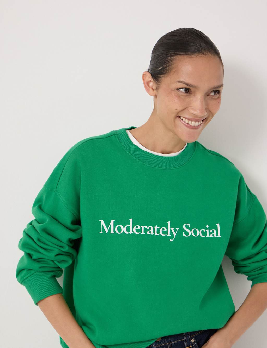 HUSH Pure Cotton Social Slogan Graphic Sweatshirt Green Mix