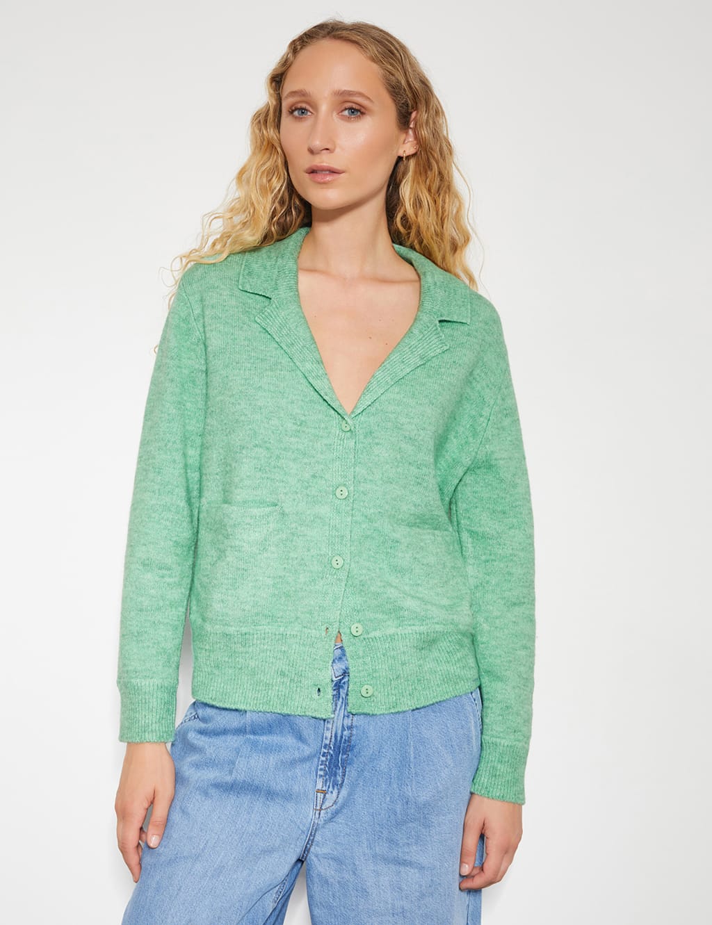 Textured Collared Button Front Cardigan