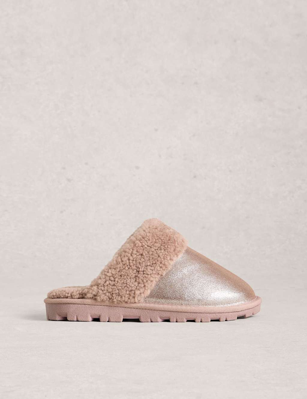White Stuff Suede Shearling Mule Slippers Gold Mix
