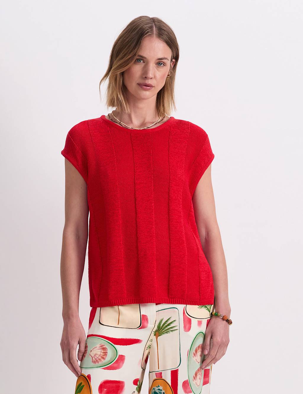 Sportscraft Women's Cotton Blend Knitted Vest - Small - Red - Available at M&S