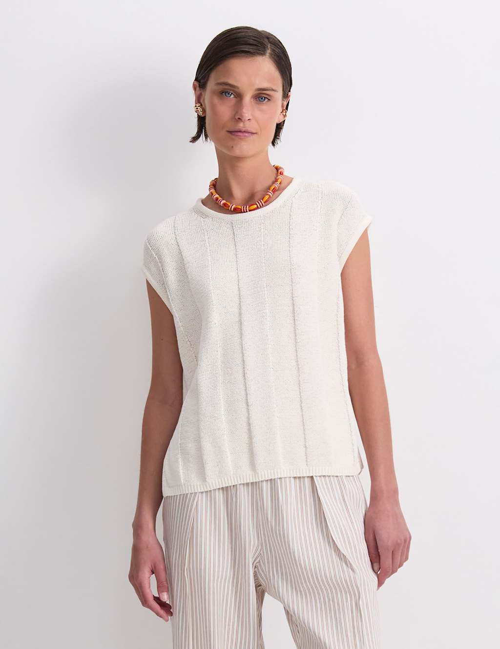 Sportscraft Women's Cotton Blend Knitted Vest - Small - Ivory - Available at M&S