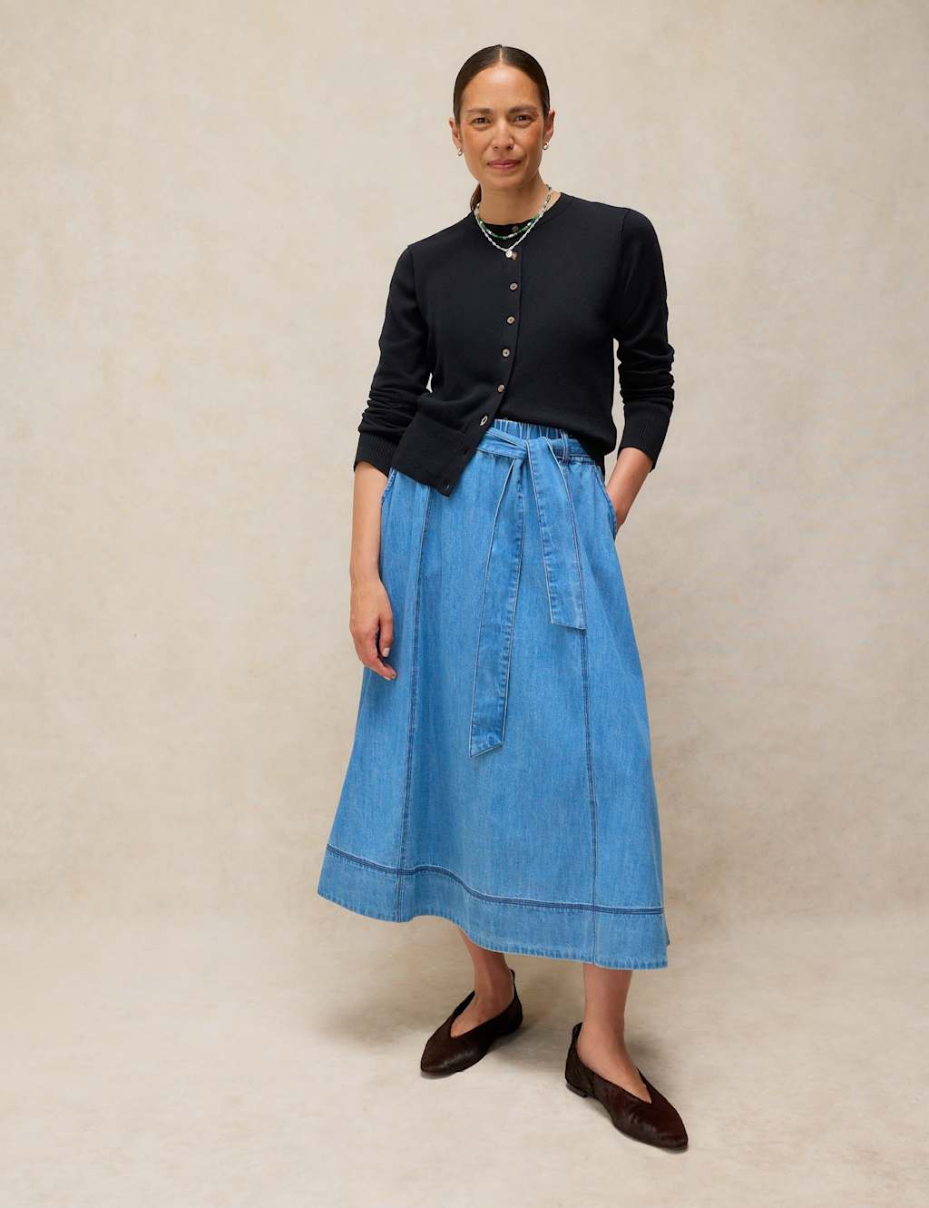 White Stuff Women's Pure Cotton Denim Midi A-Line Skirt - 10 - Blue Denim - Available at M&S