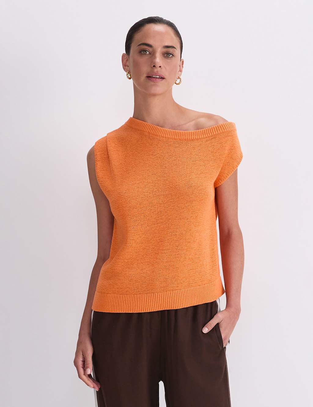 Sportscraft Women's Cotton Blend Textured Knitted Top - Small - Orange - Available at M&S