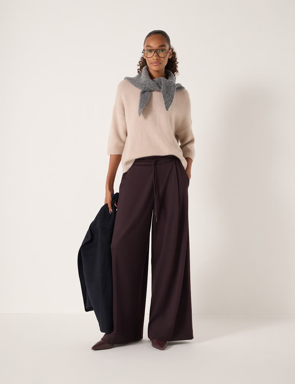 HUSH Elasticated Waist Wide Leg Trousers Plum