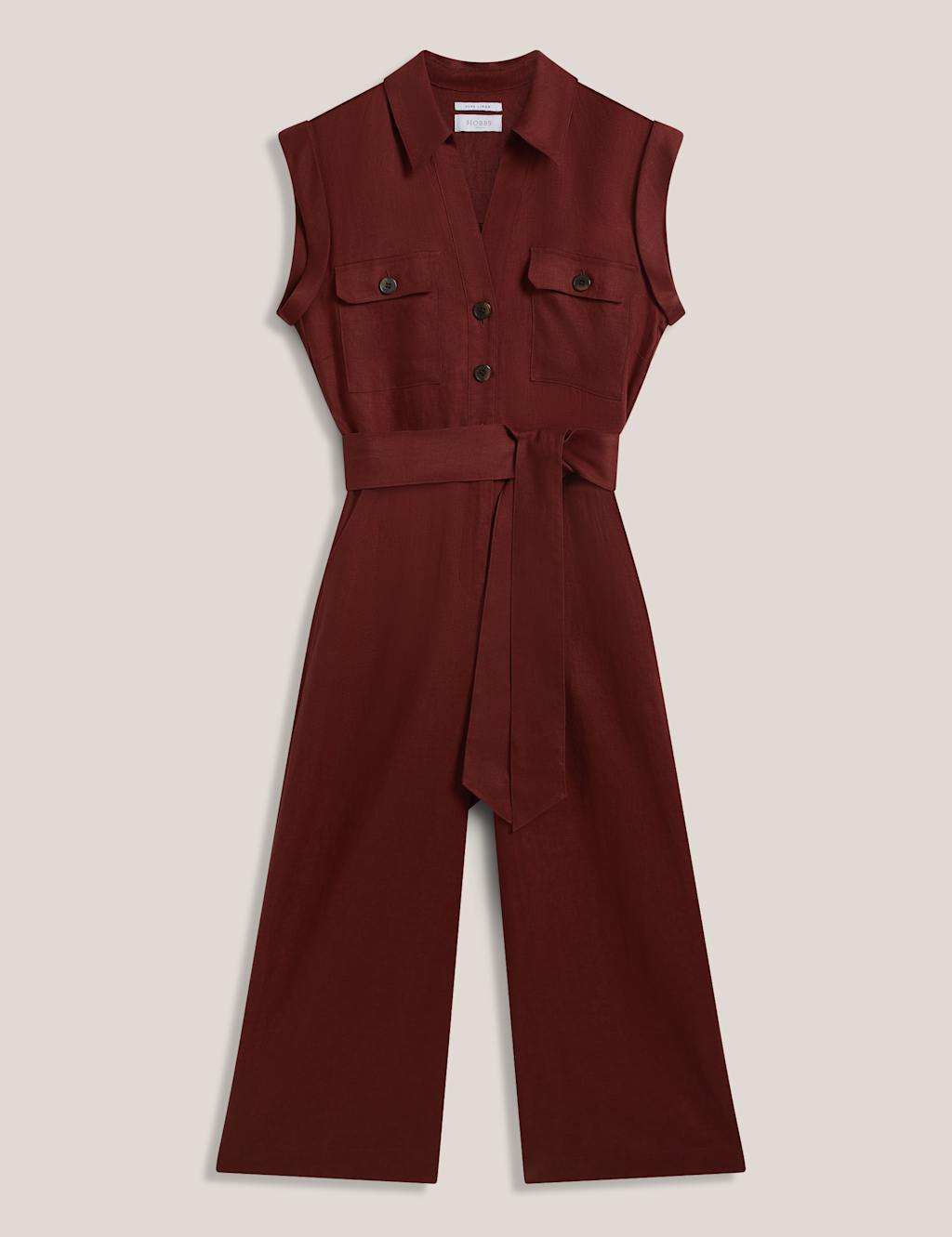 Hobbs Women's Pure Linen Button Front Cropped Jumpsuit - 14 - Brown - Available at M&S
