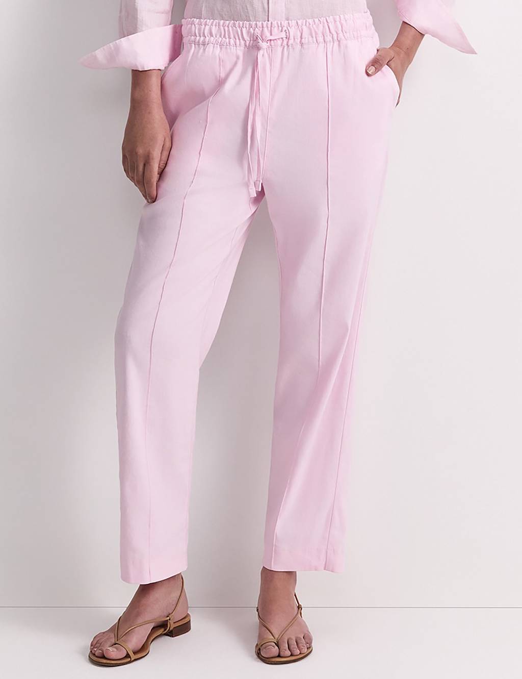 Sportscraft Women's Linen Blend Relaxed Tapered Trousers - 10 - Blush - Available at M&S