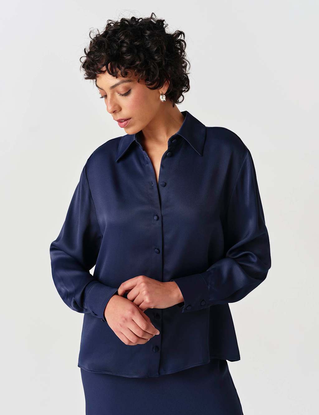 Ghost Women's Satin Collared Blouse - 16 - Navy - Available at M&S