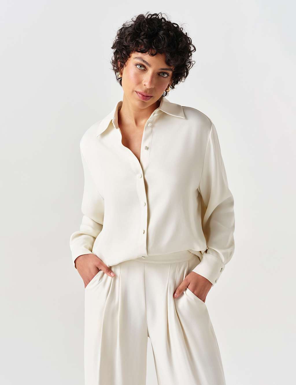 Ghost Women's Satin Collared Blouse - 12 - Ivory - Available at M&S