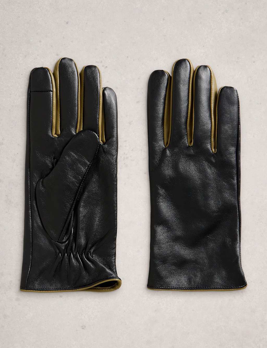 White Stuff Leather Contrast Trim Gloves Black