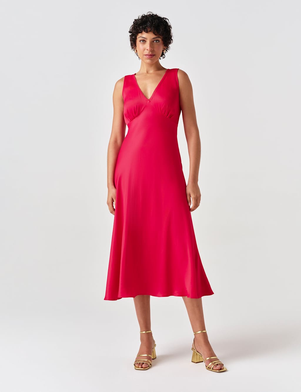 Ghost Women's Satin V-Neck Tie Back Midi Tea Dress - 10 - Red - Available at M&S