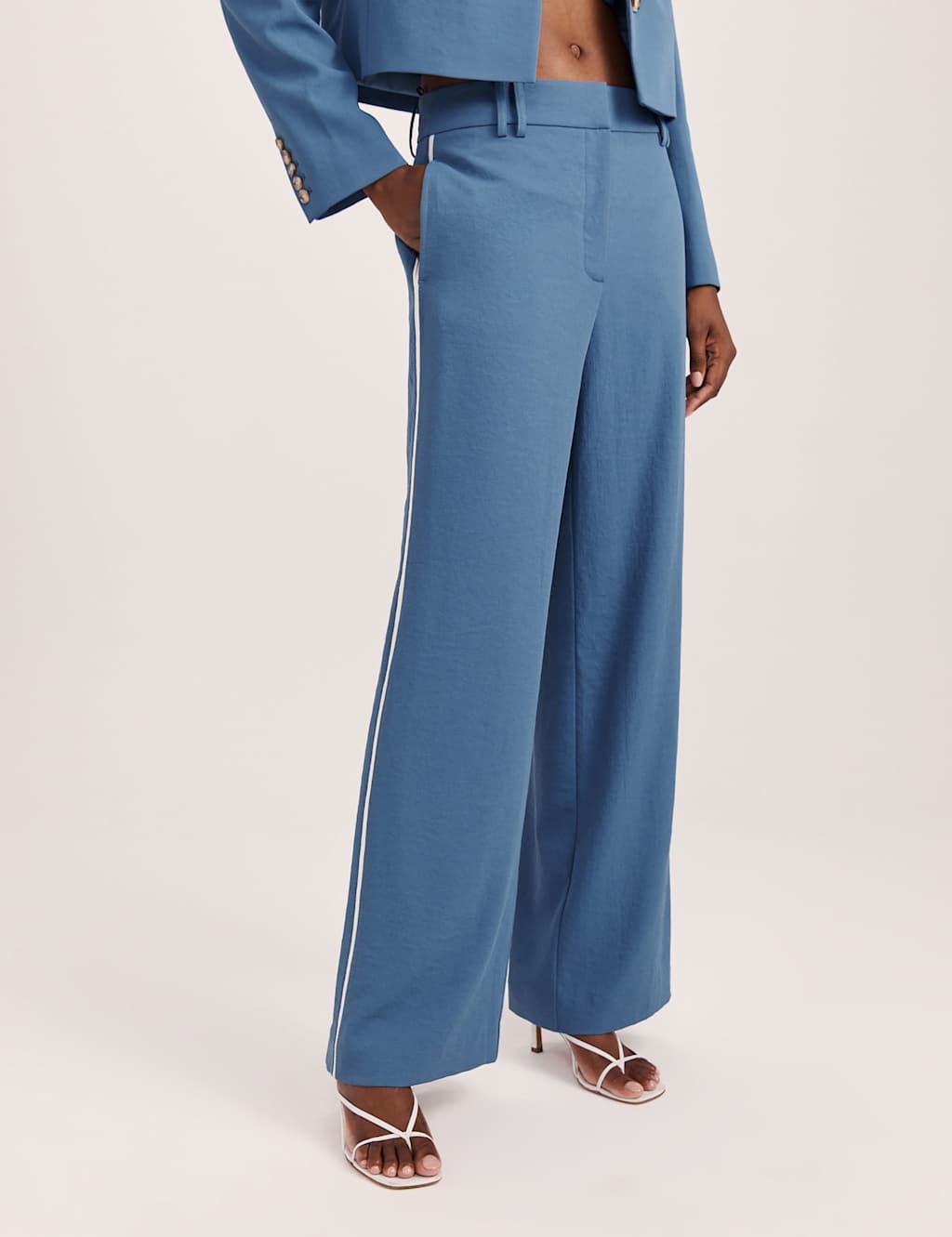 Saba Women's Side Stripe Wide Leg Trousers - 12 - Blue - Available at M&S