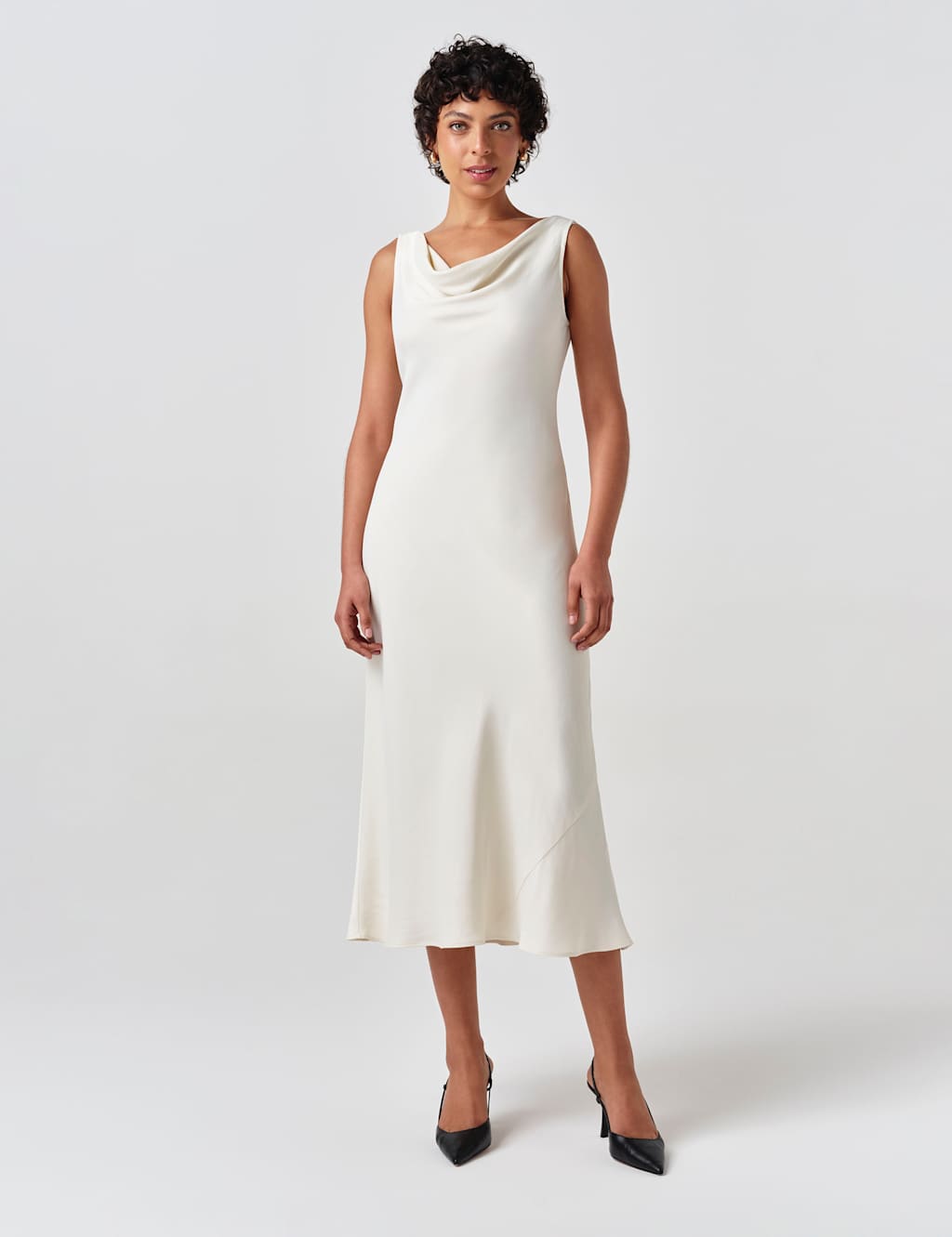 Ghost Women's Satin Cowl Neck Midi Column Dress - 12 - Ivory - Available at M&S