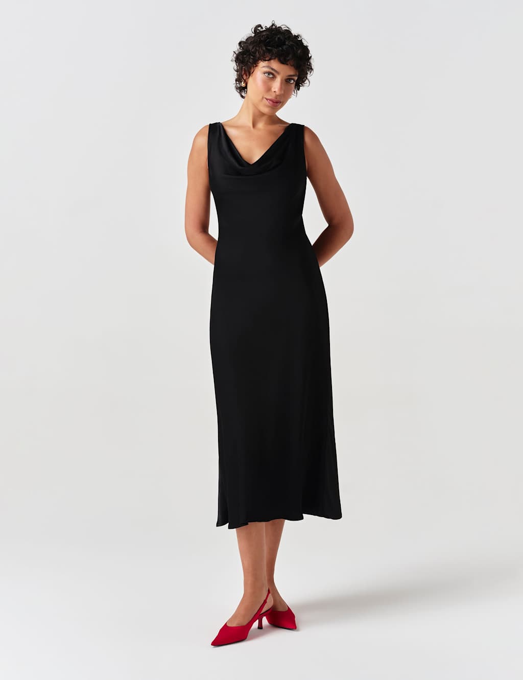 Ghost Women's Satin Cowl Neck Midi Column Dress - 12 - Black - Available at M&S