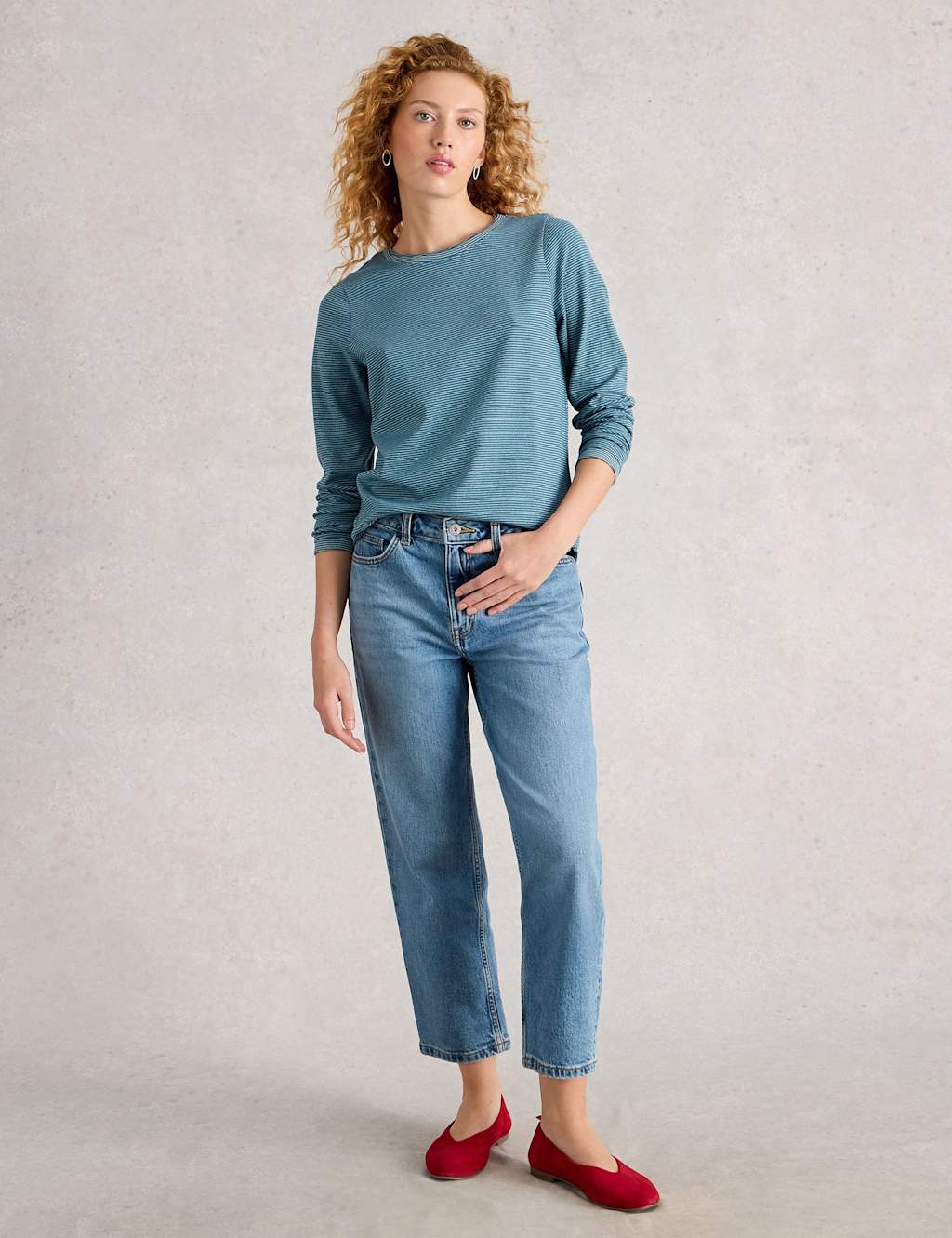 White Stuff Cotton Rich Striped Sparkle Top Blue