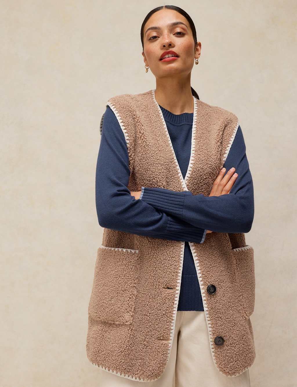 White Stuff Women's Borg Longline Gilet - Small - Natural - Available at M&S