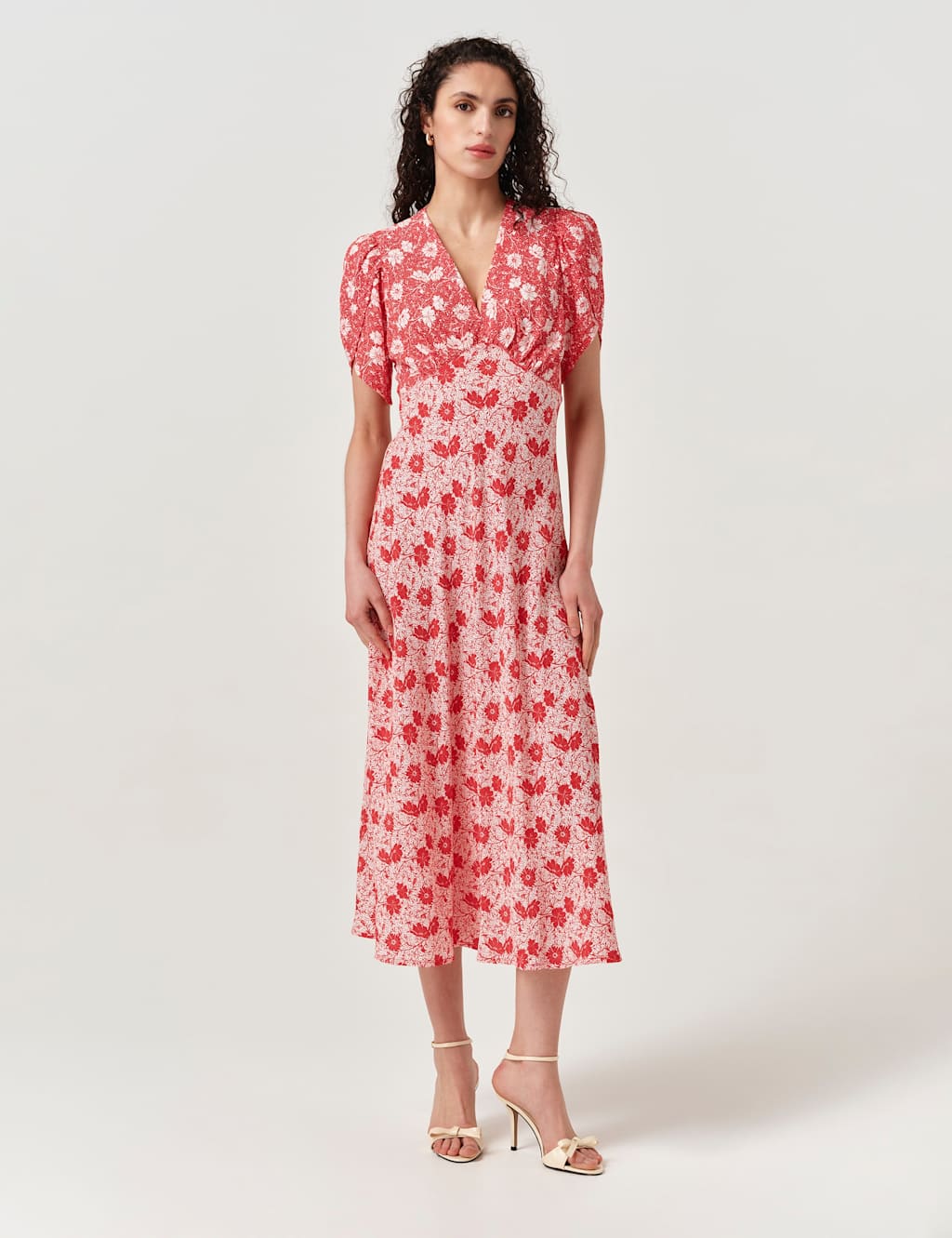 Ghost Women's Crepe Floral Midi Tea Dress - 10 - Red Mix - Available at M&S