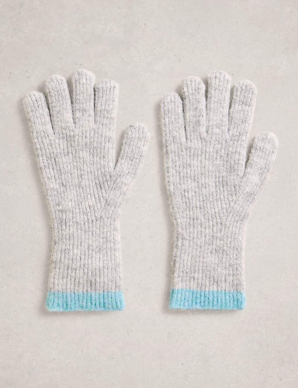 White Stuff Knitted Ribbed Tipped Long Cuff Gloves Blue Mix