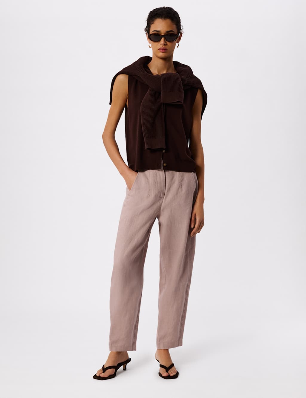 Whistles Women's Pure Linen Relaxed Barrel Leg Trousers - 14 - Pink - Available at M&S