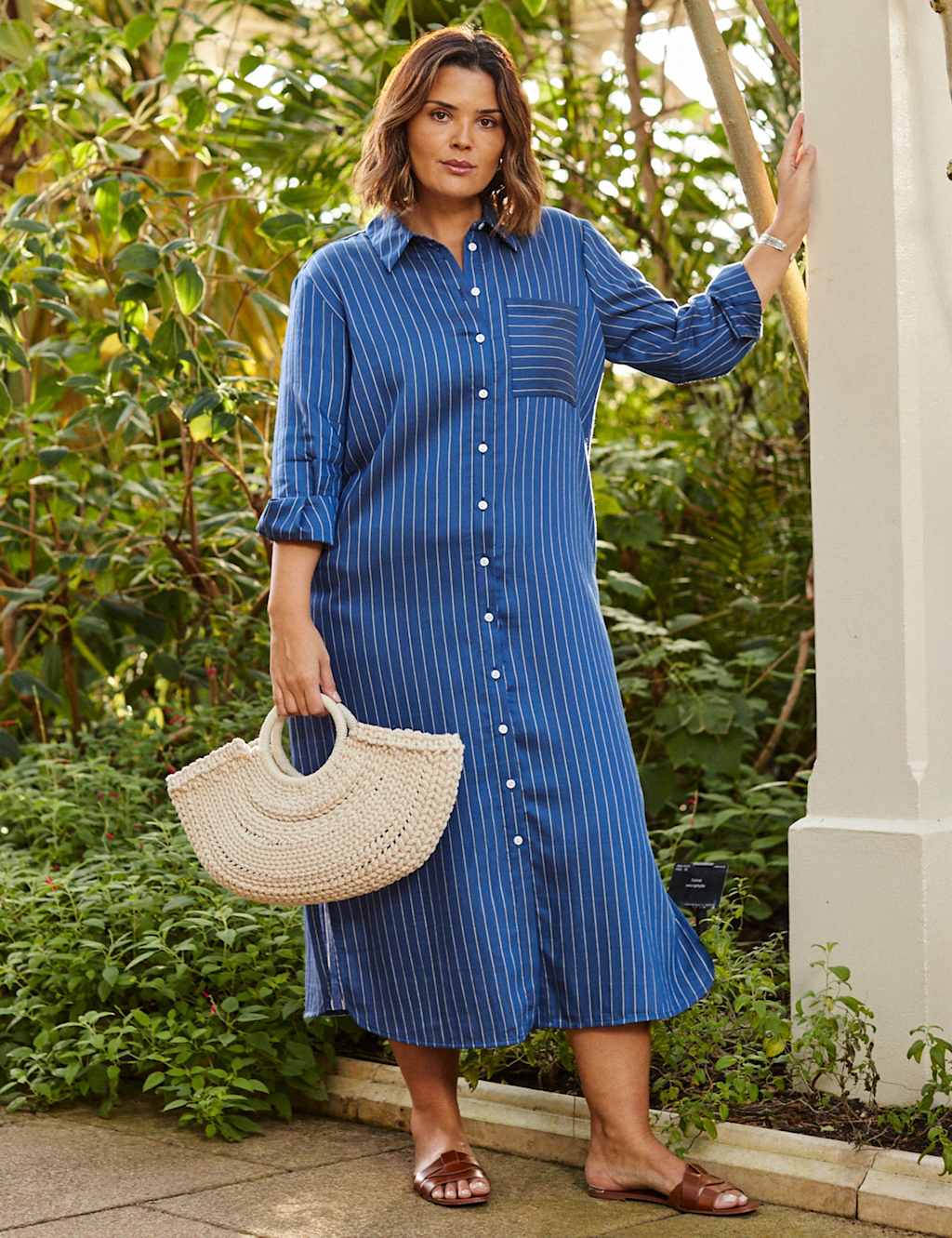 Striped Button Through Maxi Shirt Dress