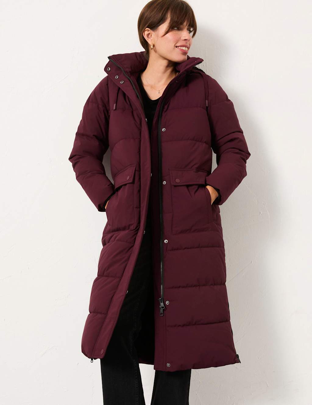FatFace Quilted Puffer Coat Burgundy