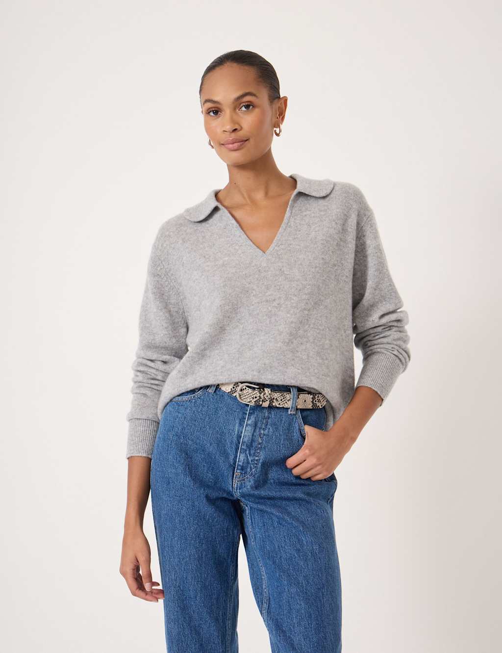 Hush Women's Pure Cashmere Collared Jumper - Small-Medium - Grey Marl - Available at M&S
