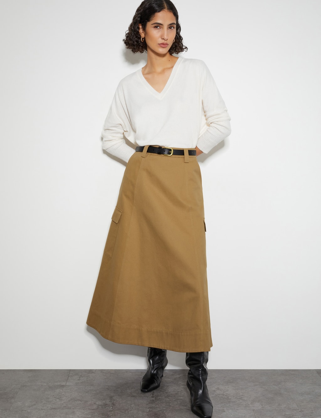 Pure Cotton Midi Utility Skirt