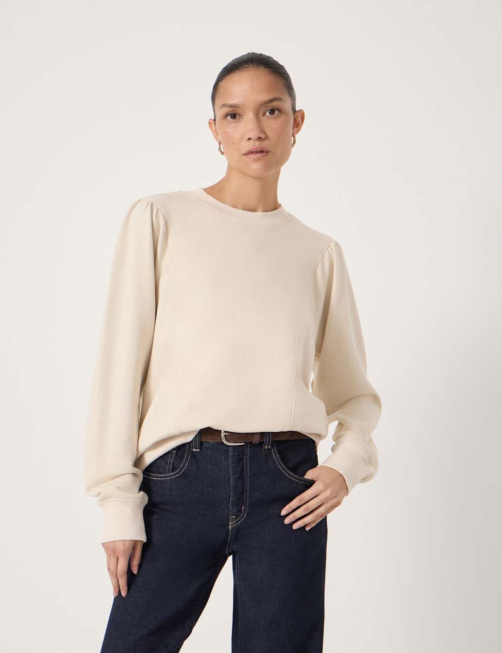 Hush Women's Pure Cotton Puff Sleeve Sweatshirt - XS-S - Stone - Available at M&S