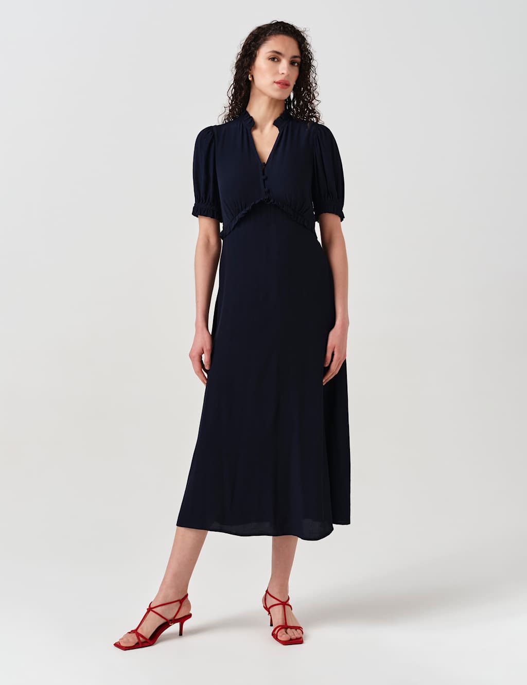 Ghost Women's Crepe V-Neck Midi Tea Dress - 10 - Navy - Available at M&S