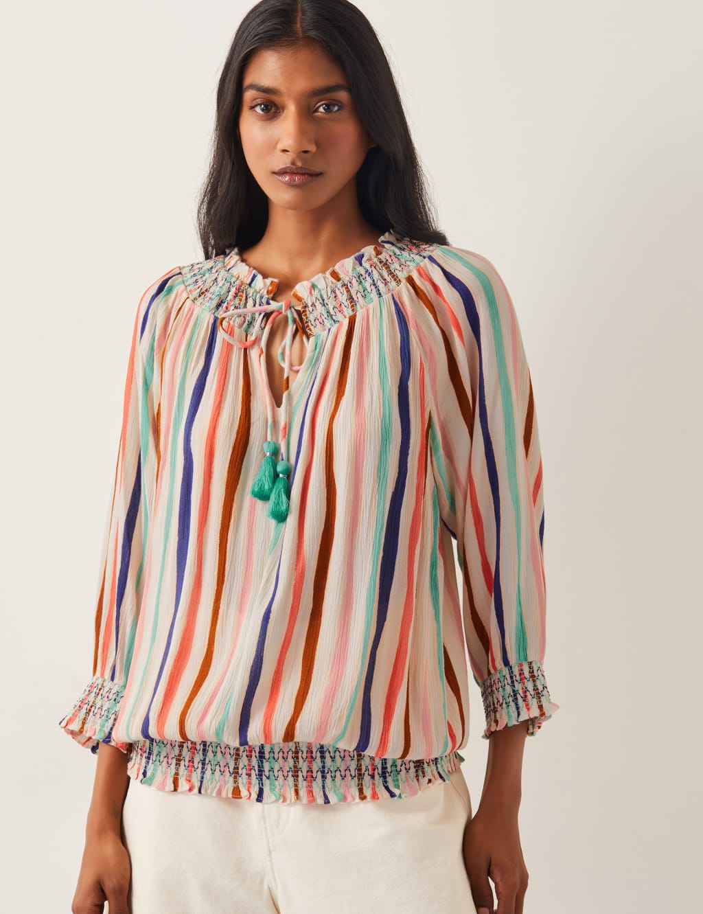 Striped Tie Neck Top