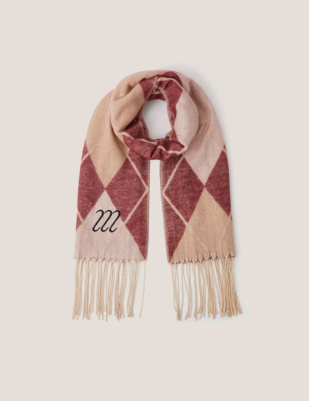 Monsoon Argyle Check Fringed Scarf Neutral