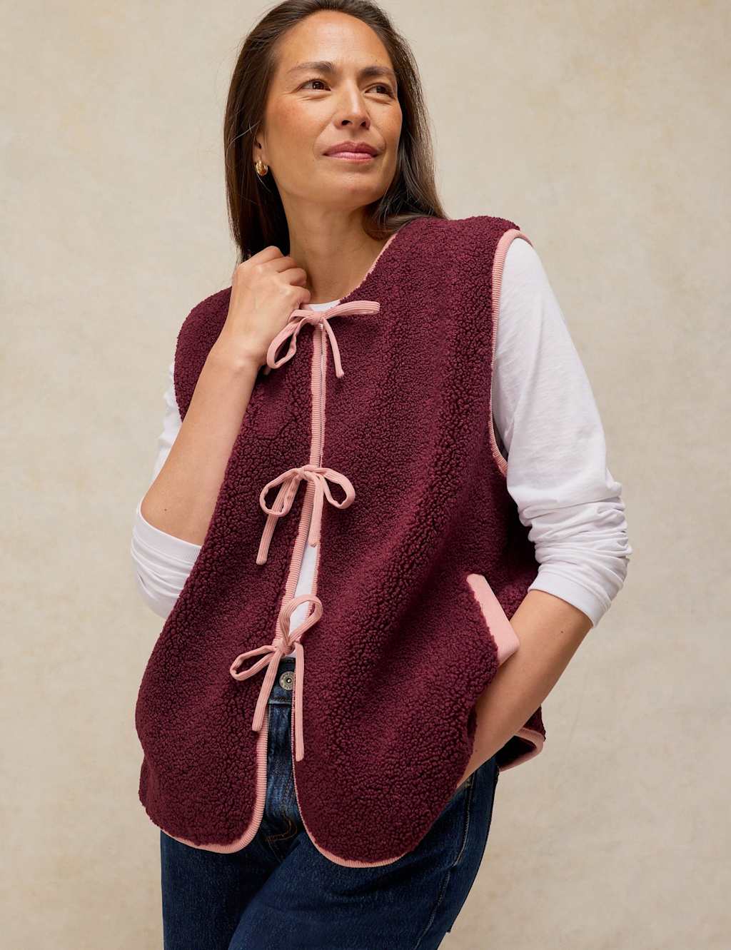 White Stuff Women's Borg Tie Front Gilet - Large - Purple - Available at M&S