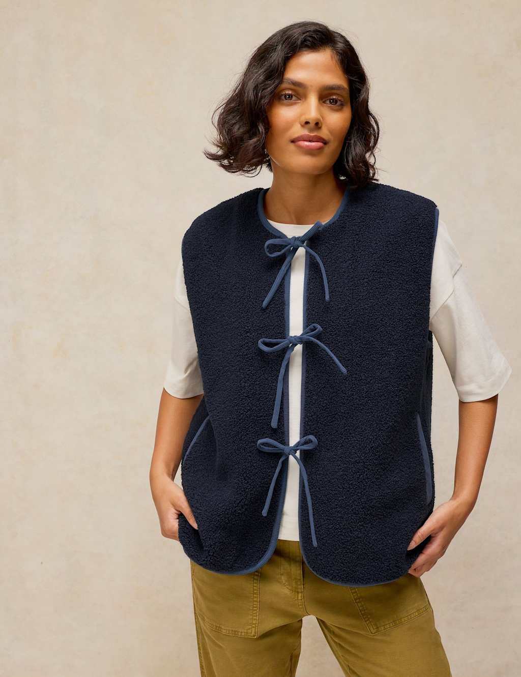White Stuff Women's Borg Tie Front Gilet - Small - Navy - Available at M&S