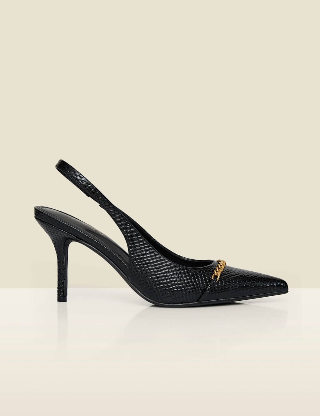 Sosandar Women's Croc Chain Stiletto Pointed Slingback Shoes - 7 - Black - Available at M&S