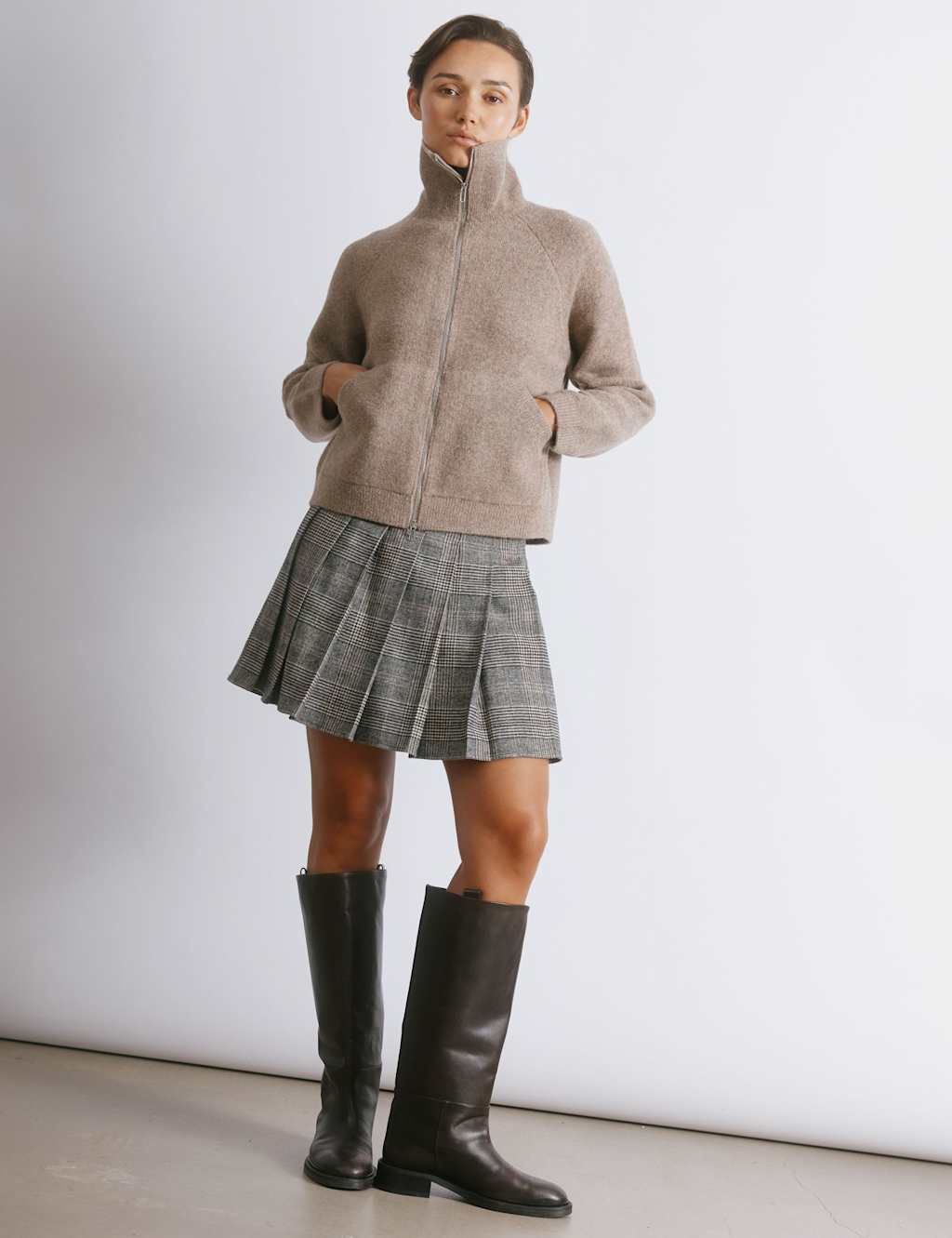 Albaray Checked Pleated Mini Skirt Grey Mix