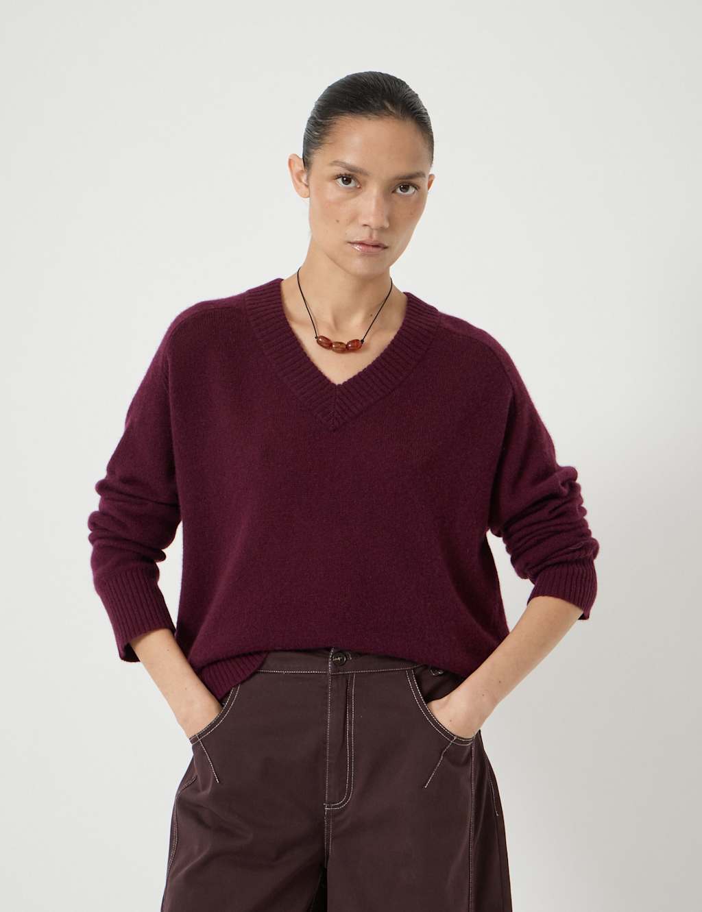 Hush Women's Cashmere Rich V-Neck Jumper - Medium-Large - Burgundy - Available at M&S